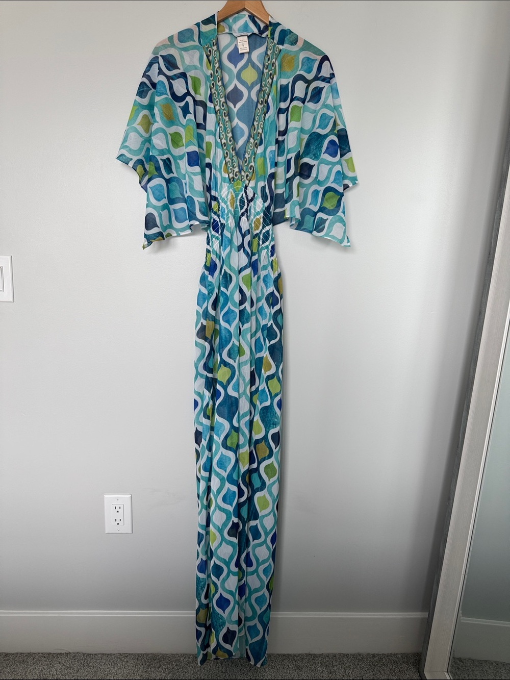 Trina Turk Teal Aqua Green Patterned Open Cover-Up